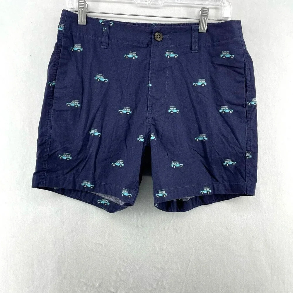Bonobos Shorts Men's Sz S Blue Car Patterned Mid-Rise Elastic Waist Chino